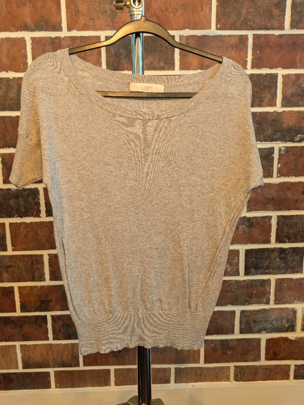 LOFT Silver Metallic Shimmer Dolman Sleeve Top XS